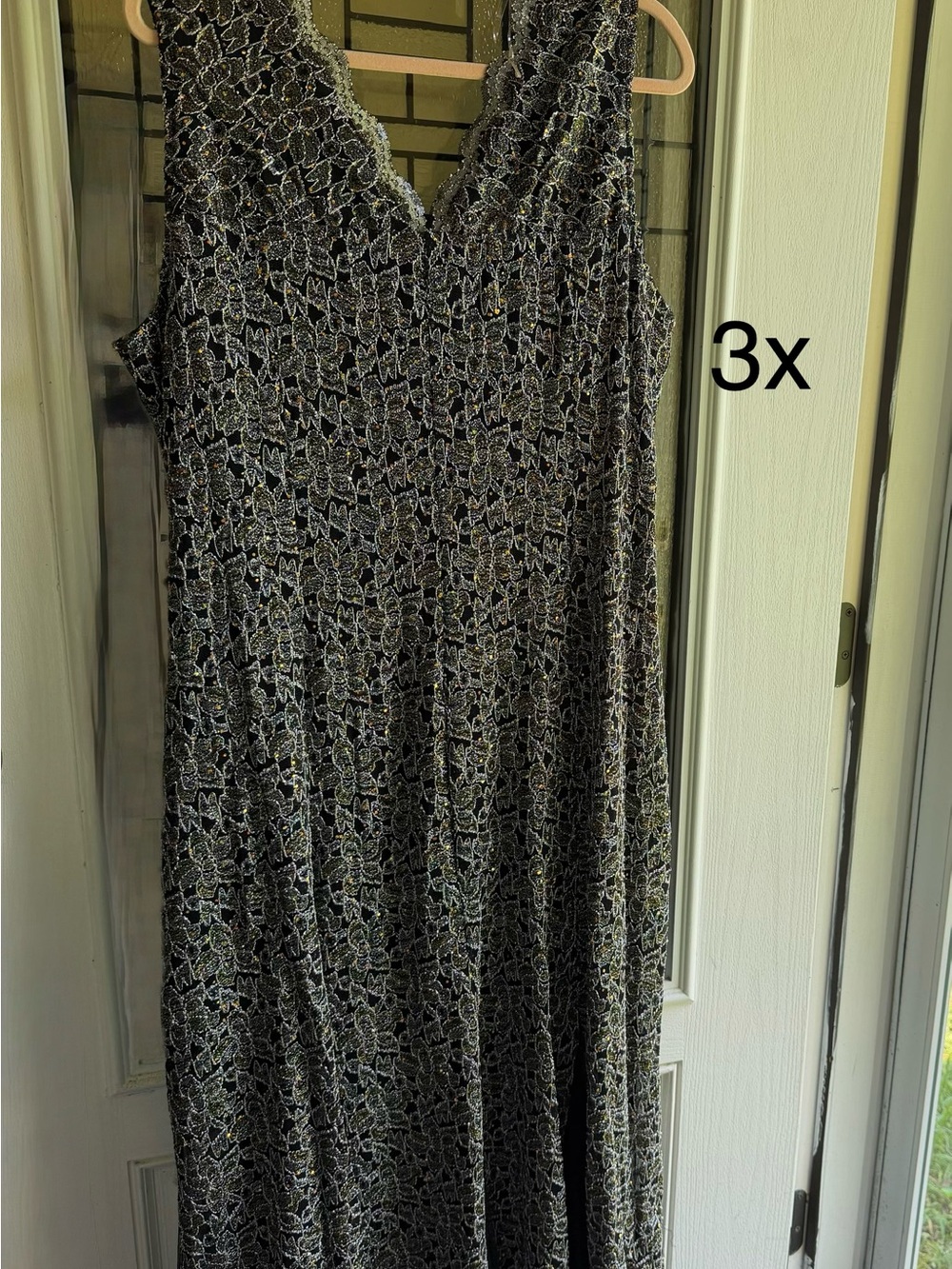 Sleeveless Black Dress with Silver Metallic Lace Detail